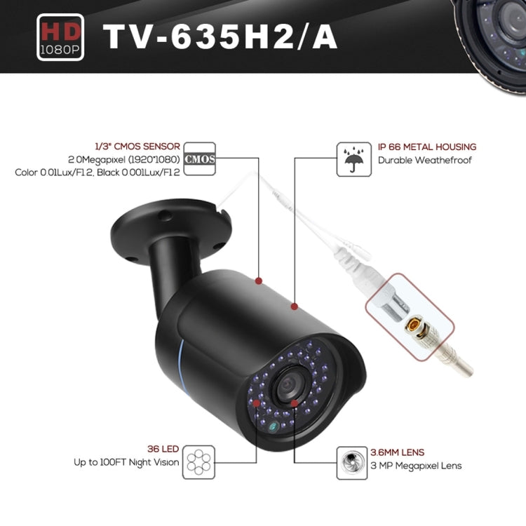 TV-635H2/A IP66 Waterproof 1920x1080P AHD Camera, 1/2.7 inch 2MP CMOS Sensor Lens, Motion Detection, 20m IR Night Vision, CE & RoHS Certificated, TV-635H2/A TV-635H2/A IP66 Waterproof 1920x1080P AHD Camera, 1/2.7 inch 2MP CMOS Sensor Lens, Motion Detection, 20m IR Night Vision, CE & RoHS Certificated, TV-635H2/A